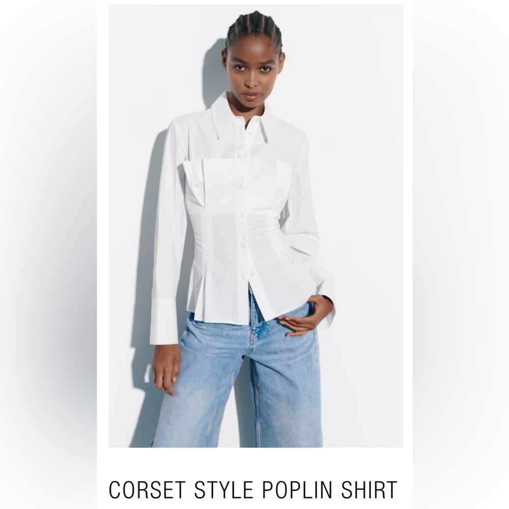 COPY - Zara NWT Corset style poplin button up shirt blouse